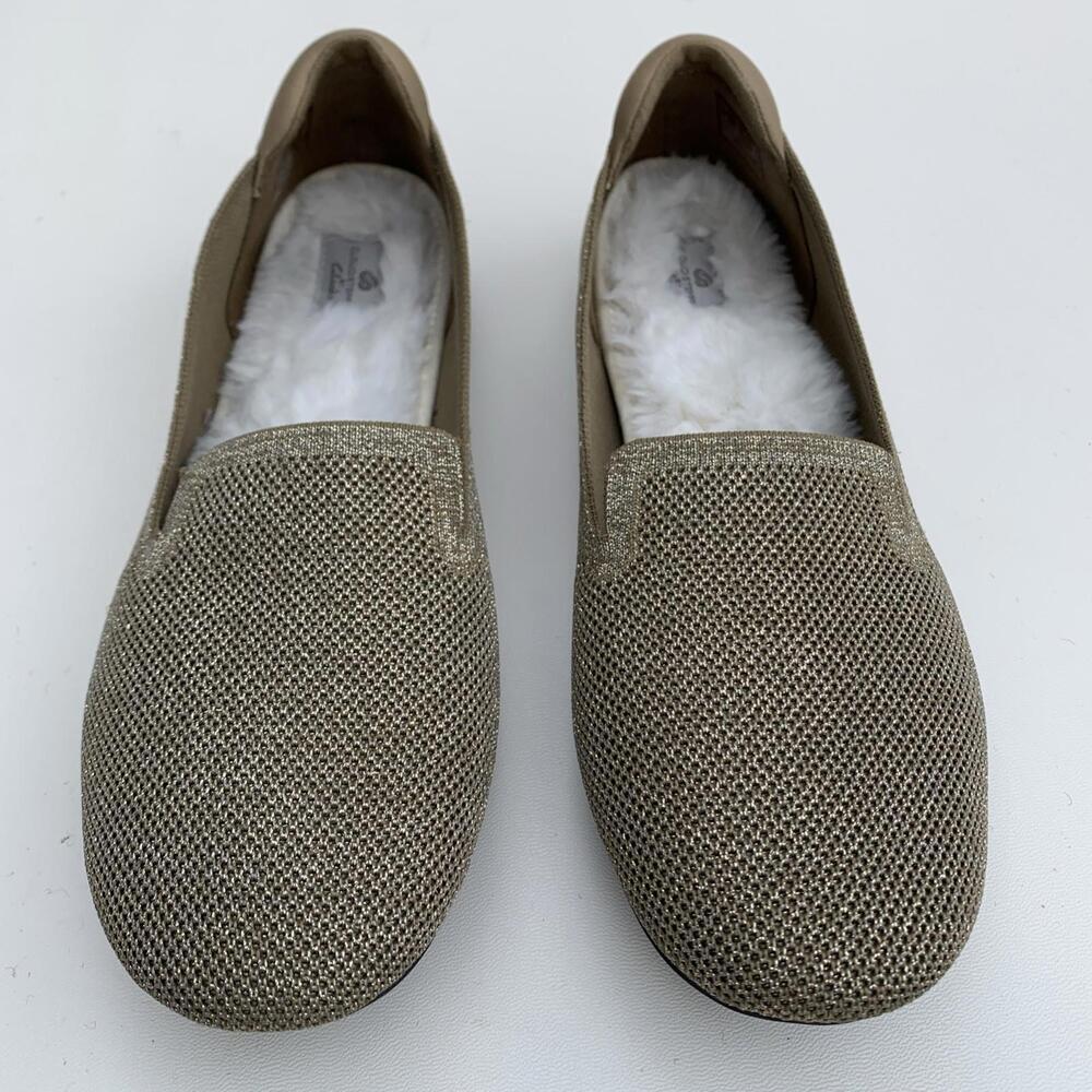 Clarks Cloudstepper Gold Flats Loafers Slippers Fur Lined Sz 10